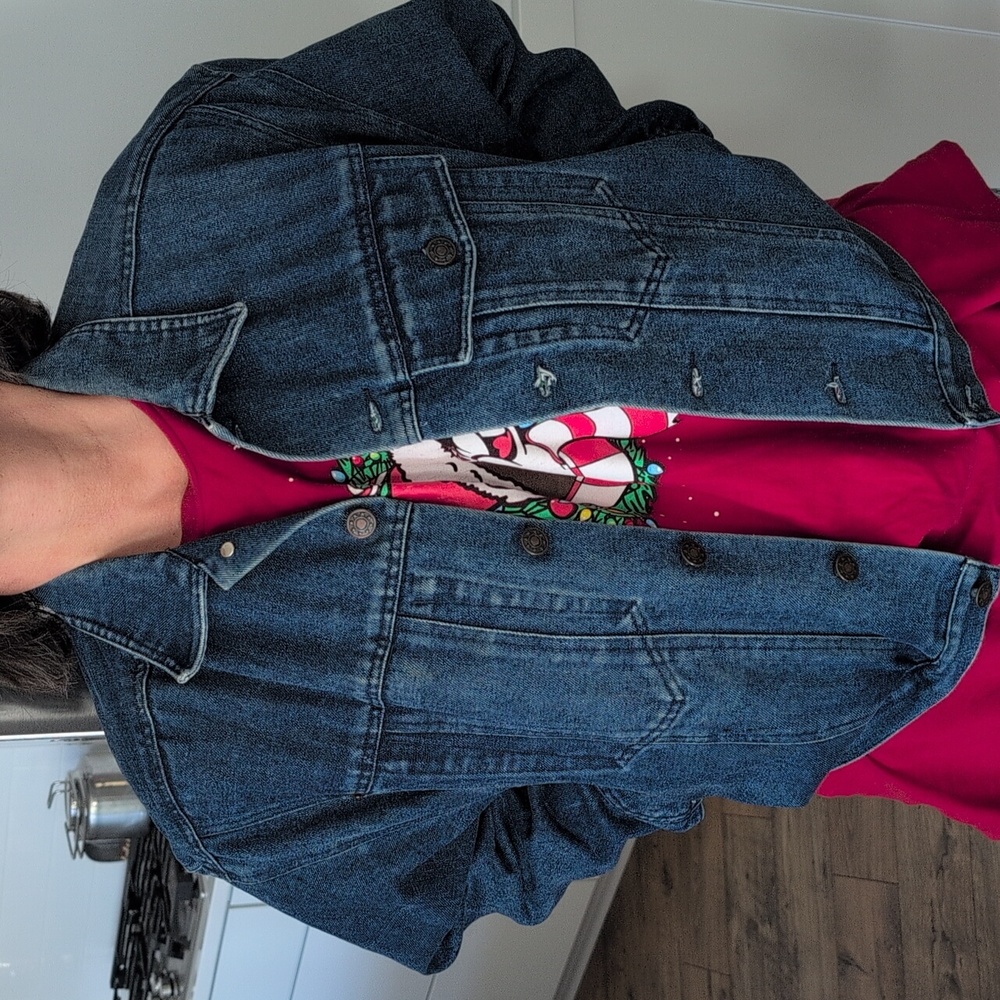Vintage Nuggetswear oversized cropped blue denim jean jacket, sz Med - Picture 16 of 16